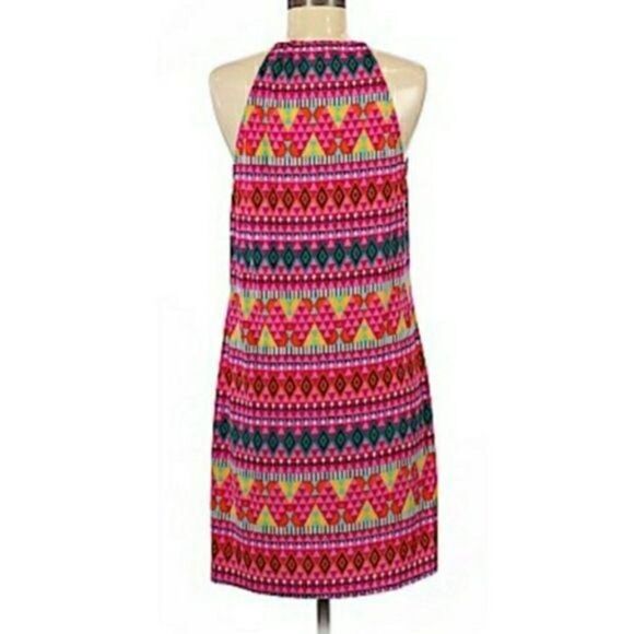 Laundry by Design Retro 70's Glam Bright Halter Keyhole Cutout Shift Dress Sz  M - Picture 5 of 10